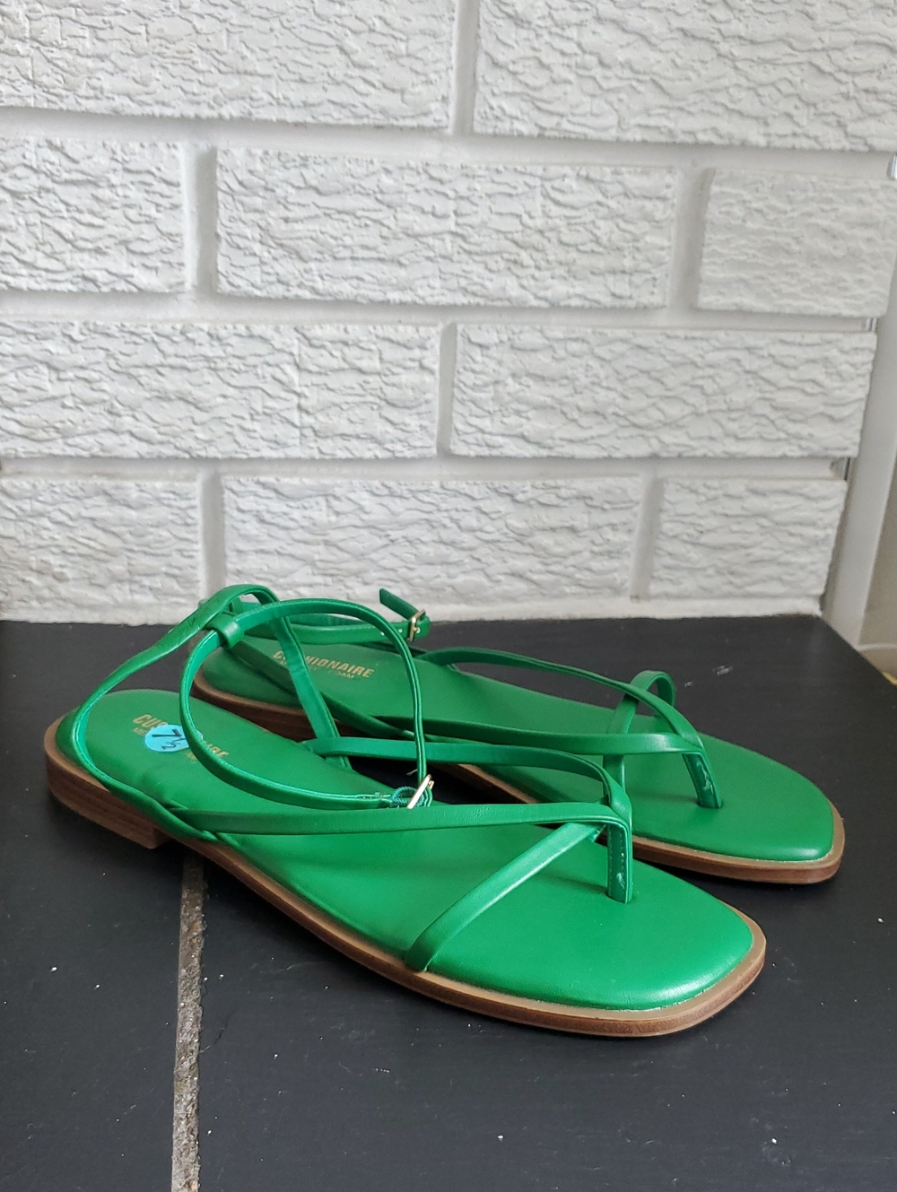 Cushionaire Green Strappy Women's Flat Summer Sandals with Ankle Tie Sz 7.5